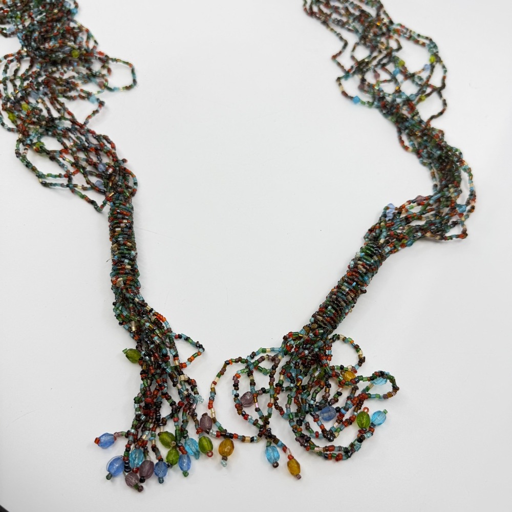 Multi-Strand Seed Bead Statement Lariat Necklace Boho Festival Jewelry Long - Picture 8 of 9